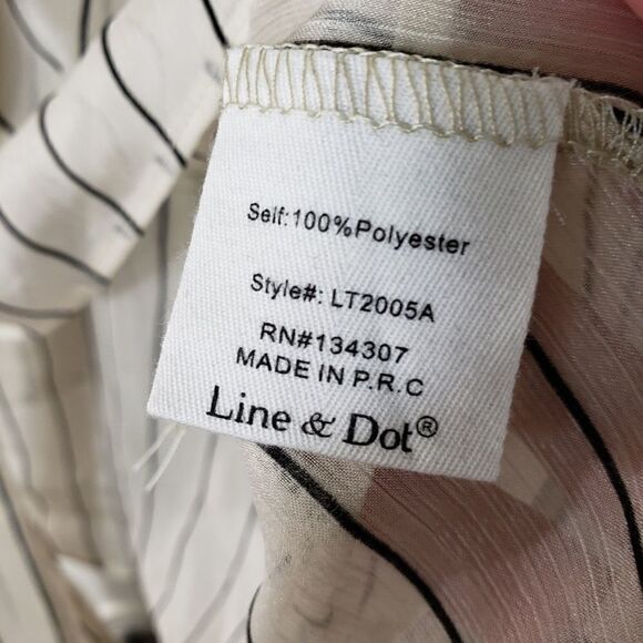 Line & Dot Sheer Layered Look Long Sleeve Blouse with Neck Tie - Picture 9 of 10